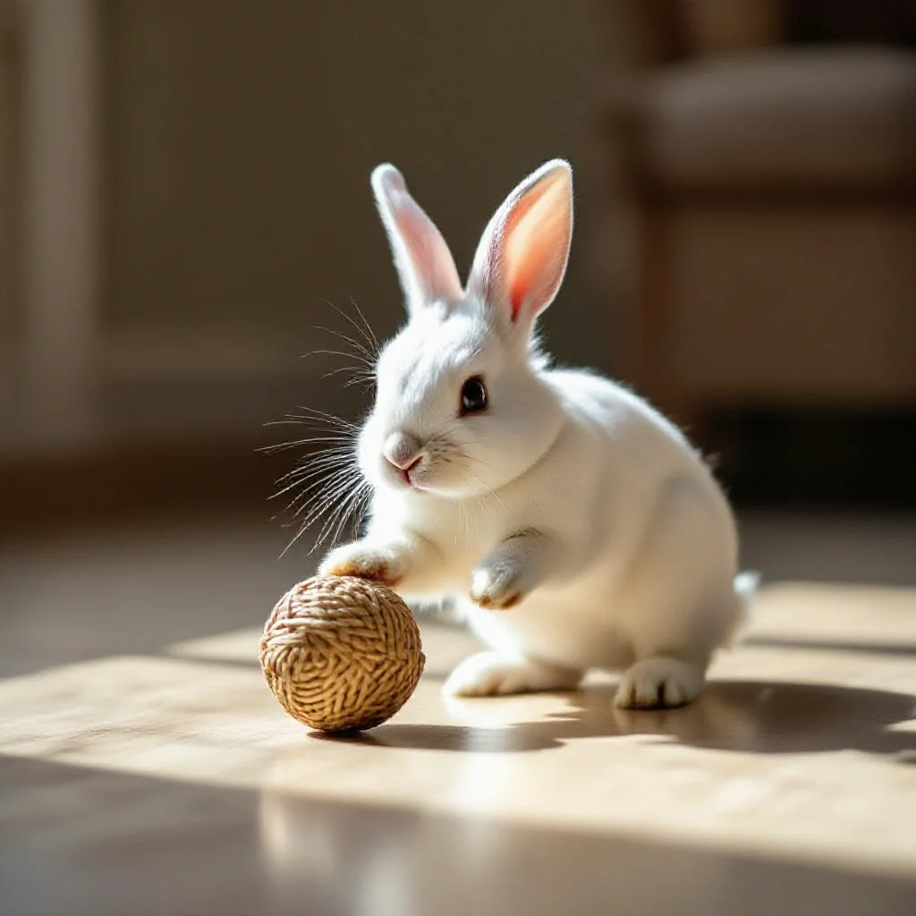 Lapin jouant avec une balle