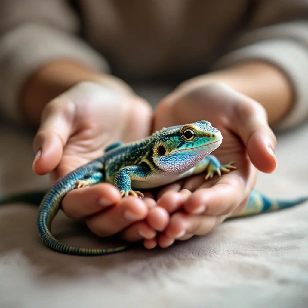 Personne tenant un lézard doucement