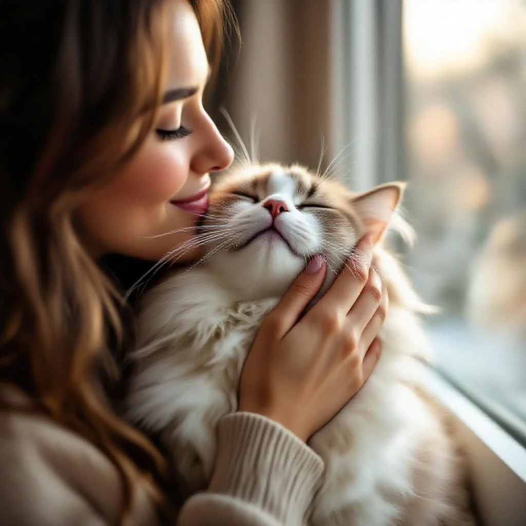Interaction douce avec un chat