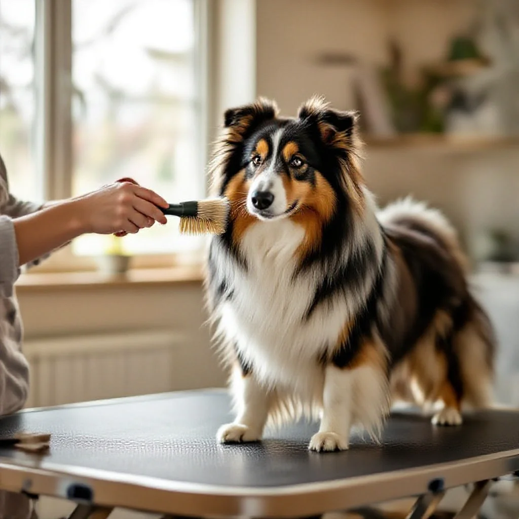 Brossage d’un chien à poil long