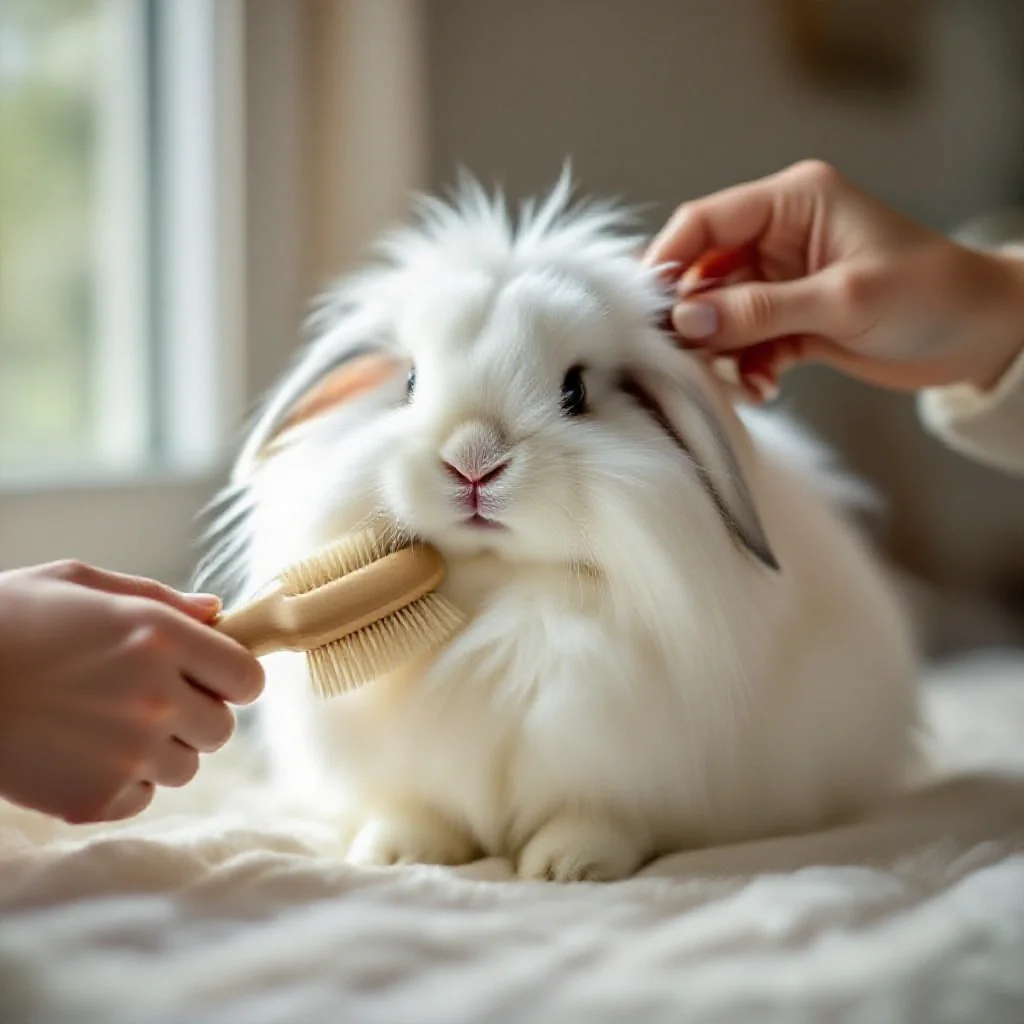 Lapin en train de se faire brosser